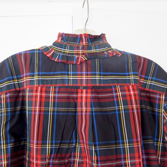 J. Crew NWT Size 20 Jeweled Button Ruffled Popover Top Stewart Tartan Plaid - Picture 9 of 13